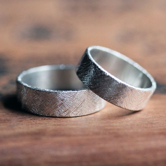 Modern wedding ring | rustic wedding ring set | silver wedding rings ...