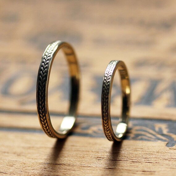 14k gold wedding ring set braided wheat bands by metalicious