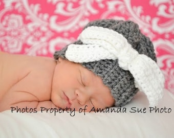 Crochet Pattern for a Crochet Baby Hat Romantic Bow Hat for Baby Infant Photo Prop PDF INSTANT DOWNLOAD