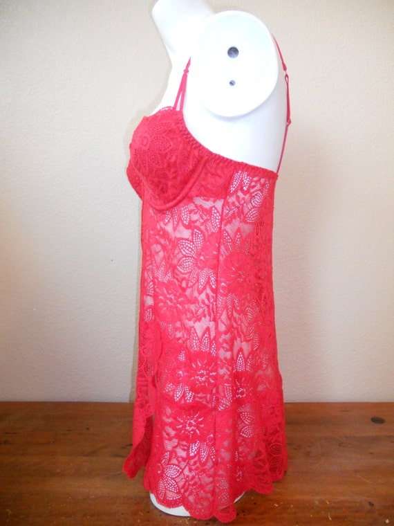 SEXY 90's Vintage RED Negligee Nightie floral LACE