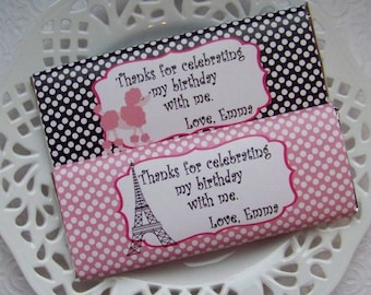 Printable Personalized Paris Poodle Birthday Large Candy Bar Wrappers