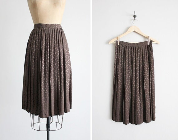 brown silk skirt / pleated skirt / metallic print by allencompany