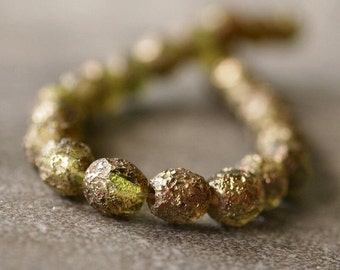 Olivine Stone Picasso Czech Glass Bead 6mm Firepolish Faceted Round Bead : 25 pc
