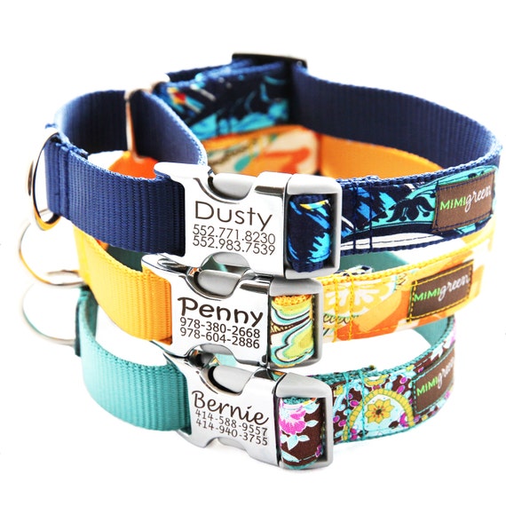 Engraved Buckle Martingale Dog Collar - 15 Classic Cotton styles to choose from