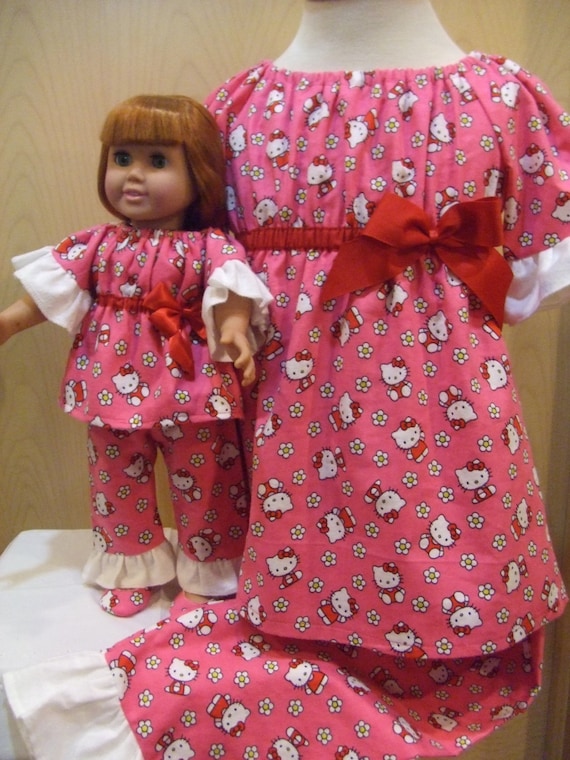 American Girl Matching Girl and Doll 5pc Flannel Pajama PJs Set