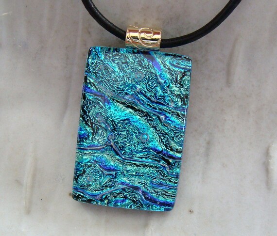 Dichroic Glass Pendant Necklace Glass Jewelry Aqua Cobalt