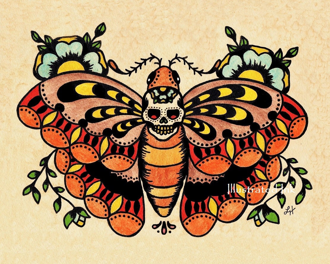  Old  School  Tattoo  Art Flash BEE Butterfly  Skull MOTH Prints