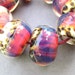 Boro Glass Lampwork Beads Punky Pink and Army Green Spots