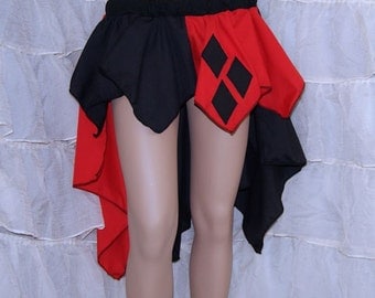 Harley Quinn Black Red Diamonds Bustle Flare Skirt Adult Medium - MTCoffinz - Ready to Ship