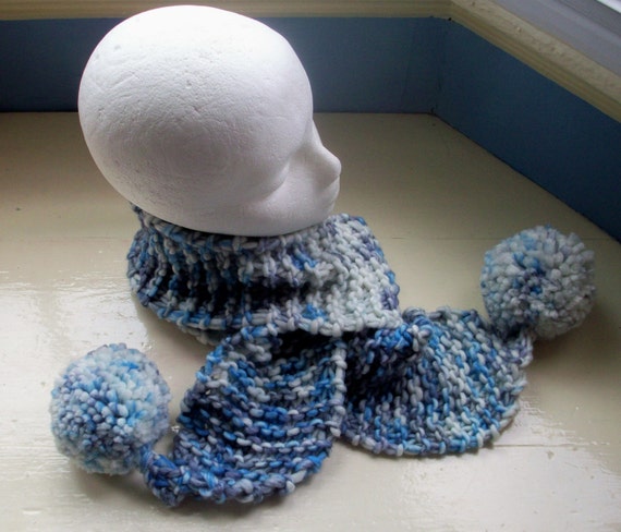 Pompom scarf blue scarf knit fun by SpinningStreak on Etsy