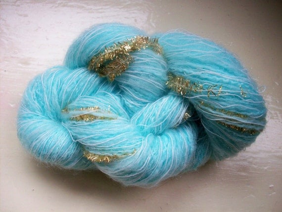 Hand painted novelty yarn 50g  light turquoise by SpinningStreak