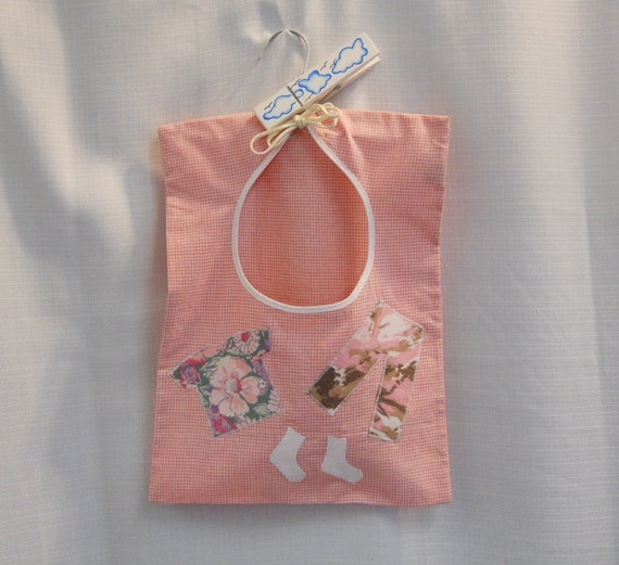 Pink Gingham Clothes Pin Holder made from Recycled Fabrics
