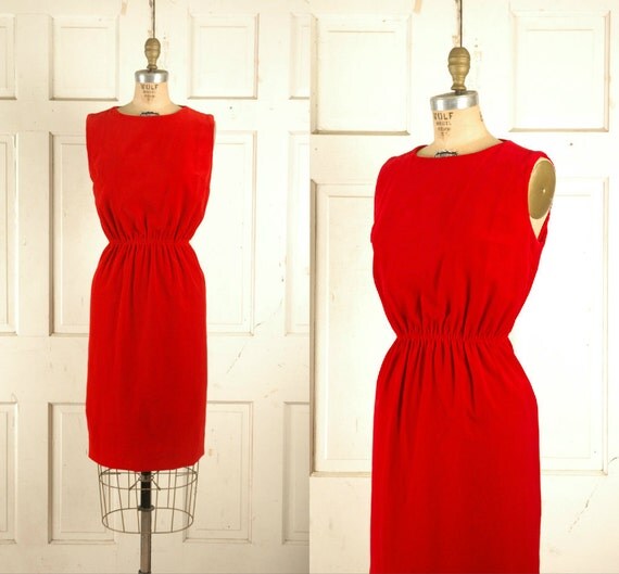 SALE 1960s Cranberry Shift / Vintage Velvet Dress by DalenaVintage