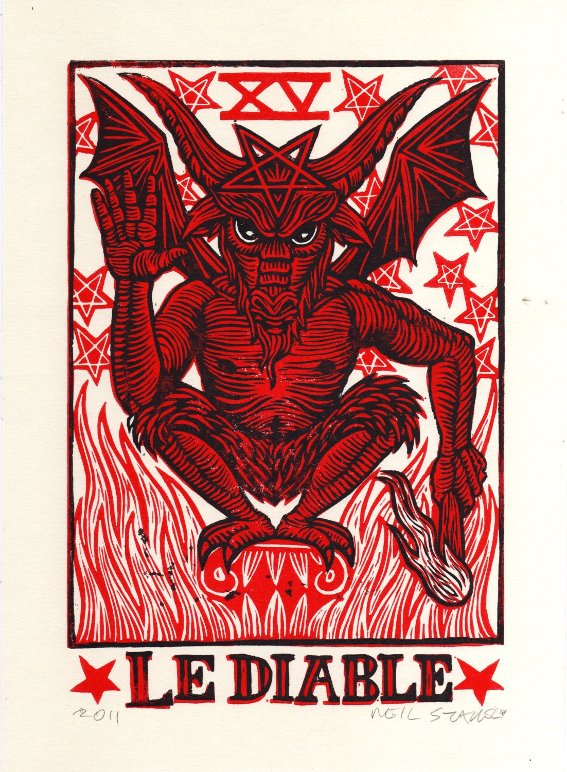 Devil Tarot Linocut Art Print