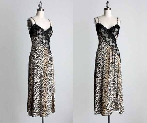 MAXI SLIP DRESS 1980s Vintage Leopard Cheetah by ShopCherieVintage