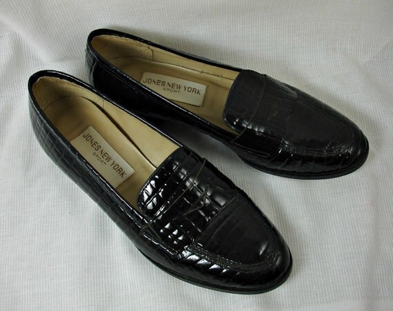 Vintage Black Patent Leather Penny Loafers by Jones New York