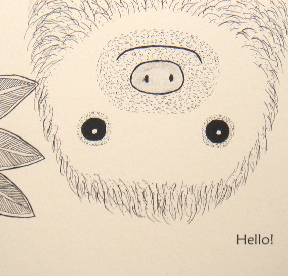 Sloth Print Sloth Illustration Black & White Wall Art Sloth