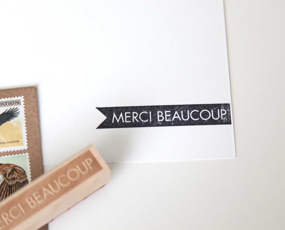 Merci Beaucoup Thank You Rubber Stamp in French Original