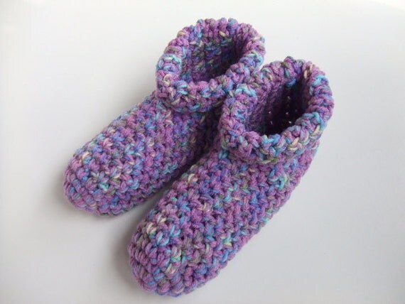 Crocheted Womens Slippers House Shoes Cozy Warm Purple
