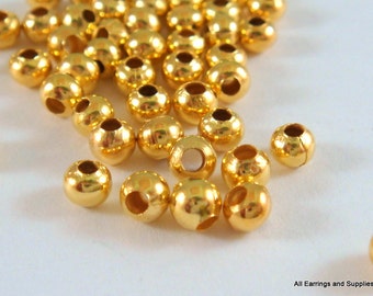100 Round Metal Bead Gold Spacer 3mm Plated Iron Bead Hole 1mm - 100 pc - M7013-G100
