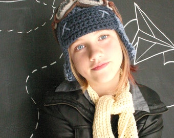 Aviator Hat Set with Goggles - Cotton Crochet