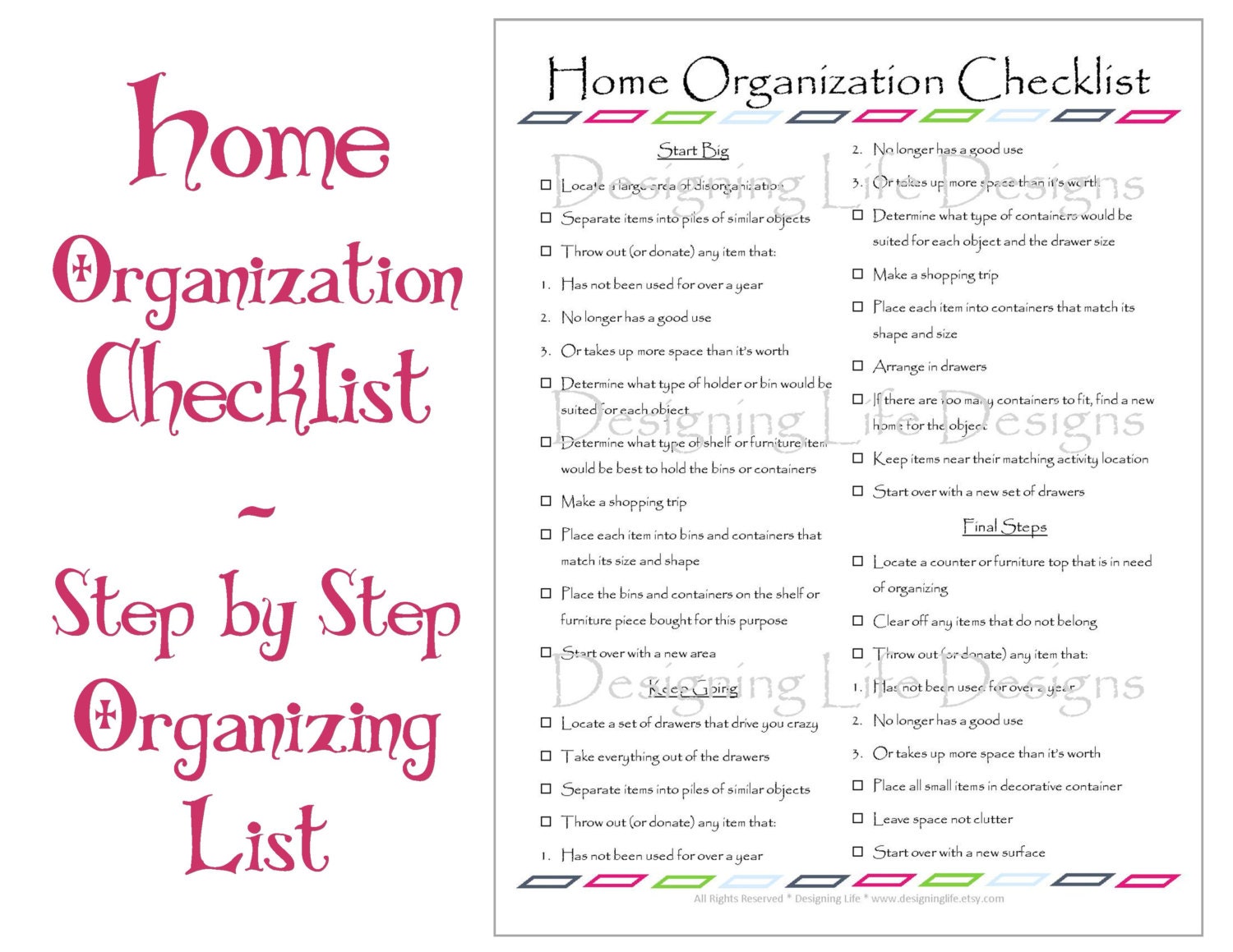 Home Organization Checklist PDF Printable Basic by DesigningLife