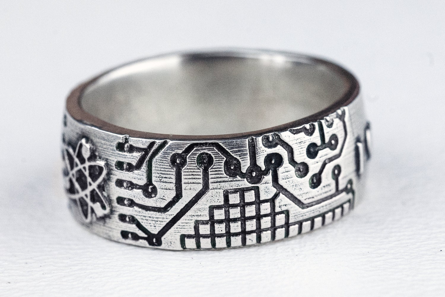 Circuit Board Ring Atom Fathers Day Band Jewelry Sterling