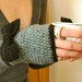 Lady Bows / Hand Crochet Fingerless Gloves, Tweed Wool, Spruce Green, Black Bows, Two Tone, Hand Warmers - Ready to Ship