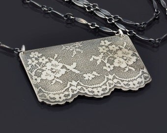 Large Etched Sterling Silver Lace Necklace (No. 6), vintage lace, oxidized silver, elegant necklace
