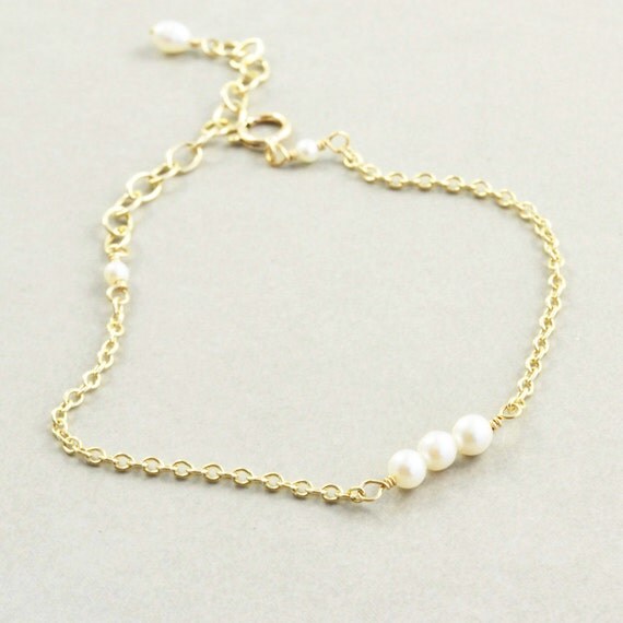 White Pearl Bracelet, Gold Chain Bracelet, June Birthstone, Bridesmaid ...