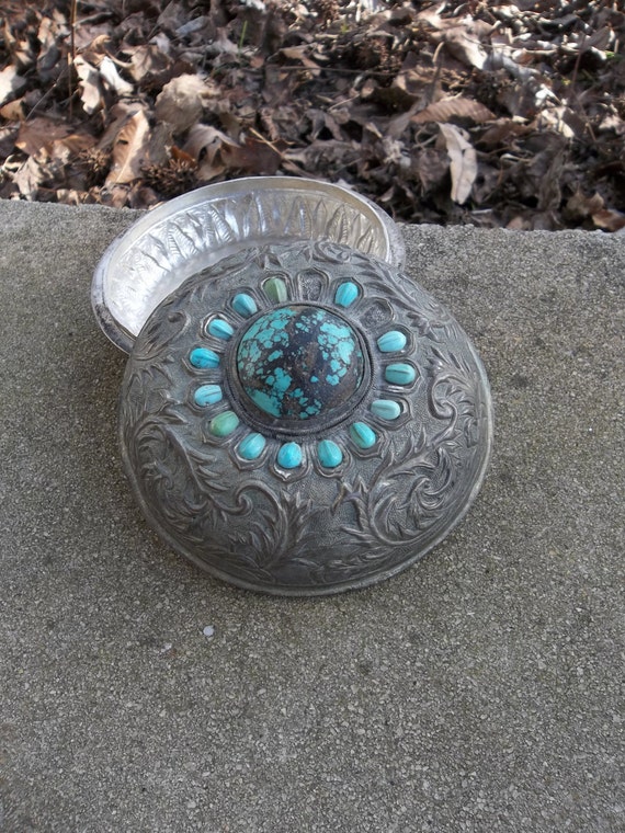 Antique Silver Box Turquoise Jewelry Box Vintage Jewelry