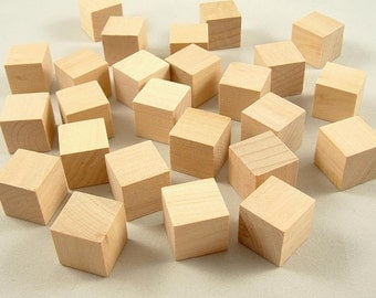 25 Wood Blocks, Square - 3/4 inch - Wood Cubes - Unfinished Wooden Blocks for DIY