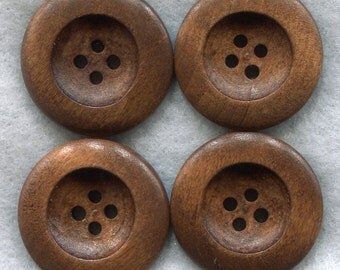 Rusty Brown Wood Buttons Decorated Wooden Buttons 23mm (1 inch) Set of 8 /BT202