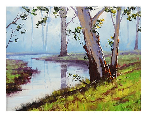 eucalyptus trees Oil Painting australian river landscape fine