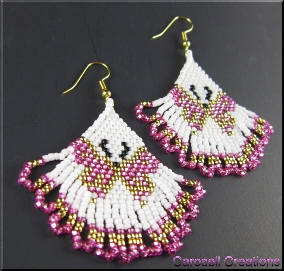 Butterfly Beaded Earrings Dangle Chandelier Seed Bead by carosell