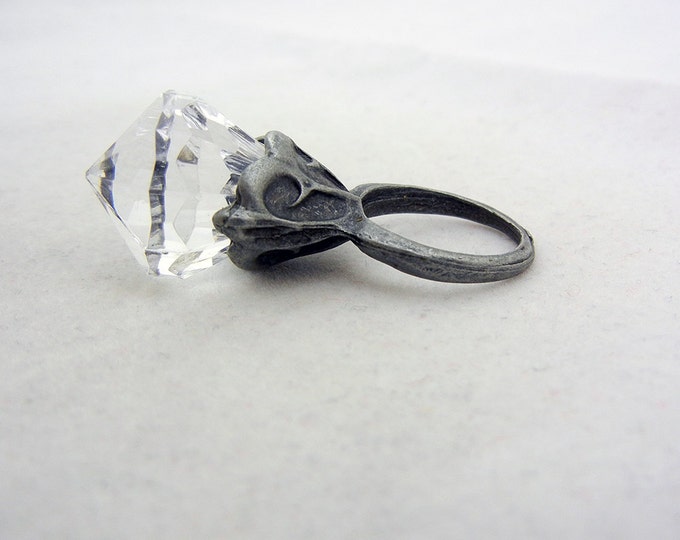 Large Ring Pendant Hematite Faceted Acrylic Gem