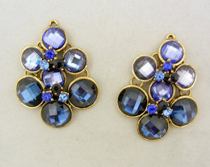 Pair of Faceted Blue Gold-tone Drop Charms