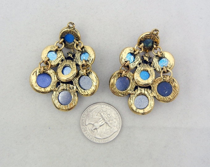 Pair of Faceted Blue Gold-tone Drop Charms