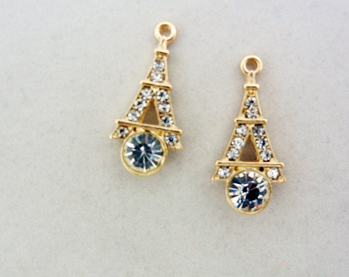 Pair of Gold-tone Rhinestone Eiffel Tower Charms