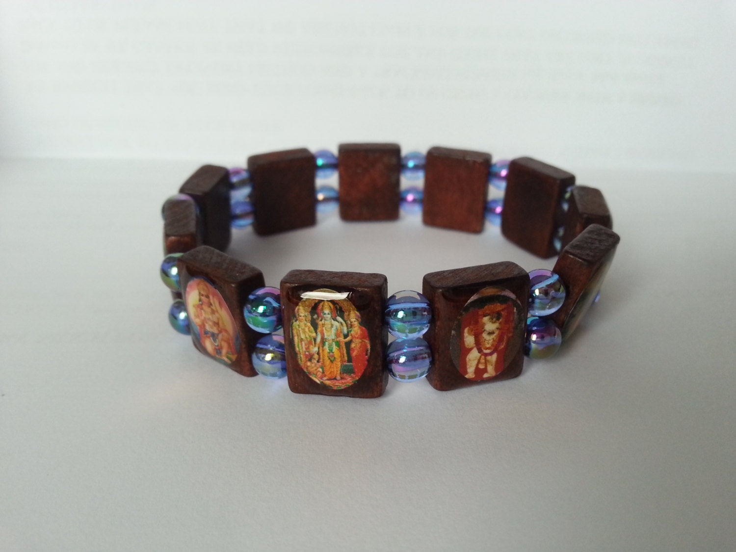 Wooden Hindu Gods Rosary Bracelet Brown with Pearl by postgenesis