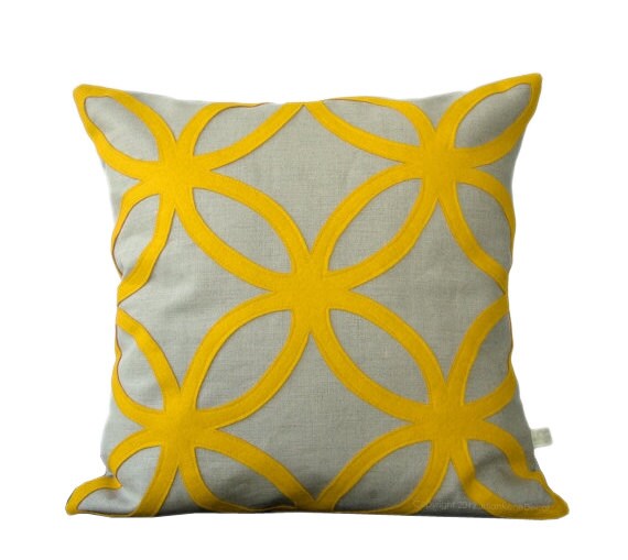 Items similar to Mod Yellow DECORATIVE PILLOW Geometric Felt Design