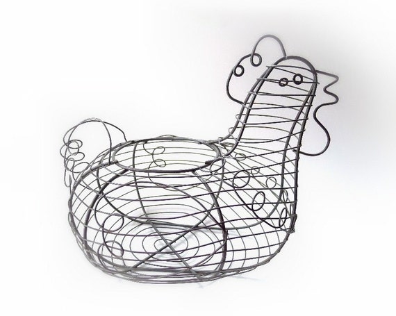 Wire Chicken Egg Basket Patina Hen Farm Animals Farm Country