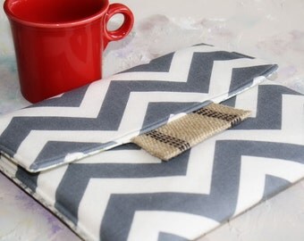 Kindle Cover Padded, Kindle Case, Nook Cover , Ereader Case, Custom Sleeve in Grey Chevron