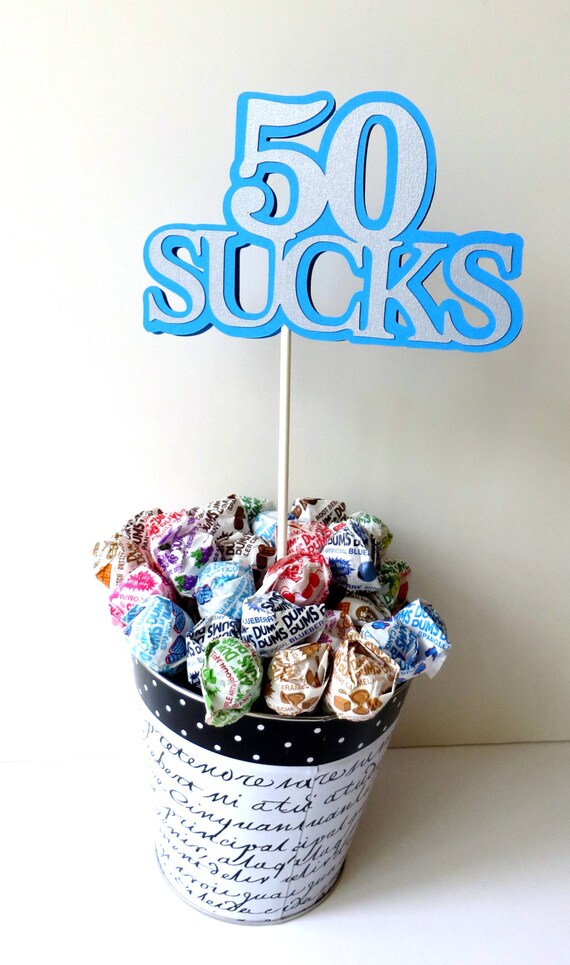 50th Birthday Lollipop Bouquet or Cake Topper 50 Sucks Blue