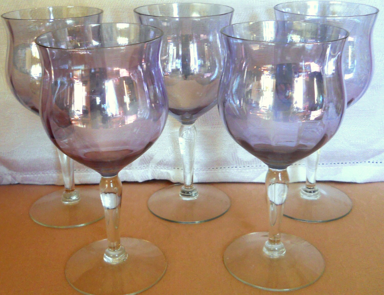 Fostoria Crystal Blue Iridescent Optic Ribbed Clear Stem Bell