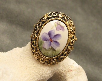 Vintage Ring Large Purple Flower Jewelry R5229
