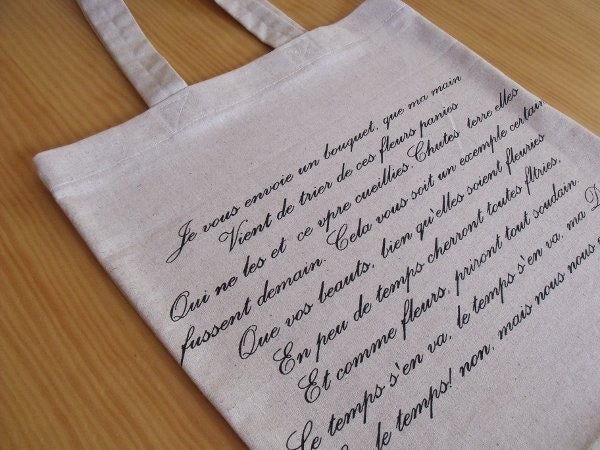 Bolso de lino Tote bag Je vous envoie un bouquet por carolinasorel