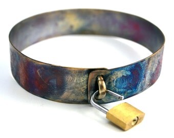 Copper Slave Collar with Art nouveau pattern and owl detail