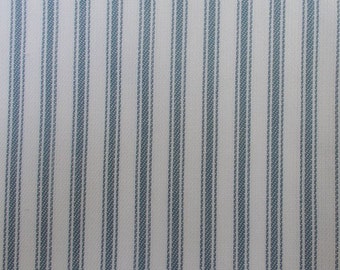 56 Inch Wide Yarn Dyed Cotton Light Blue and White Ticking Stripe Fabric By the Yard