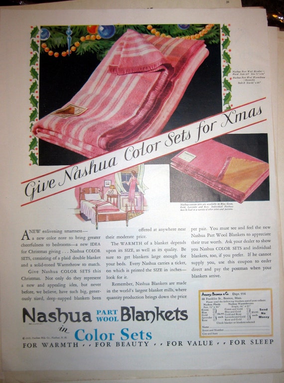 Items similar to 1929 Nashua Blankets Ad Pink Blanket New Hampshire Company on Etsy